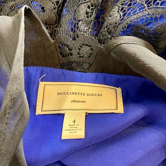 Moulinette Soeurs Blue Black Lace Overlay Dress 1/2 Zip in Back Women’s Dress 4 - Picture 9 of 13